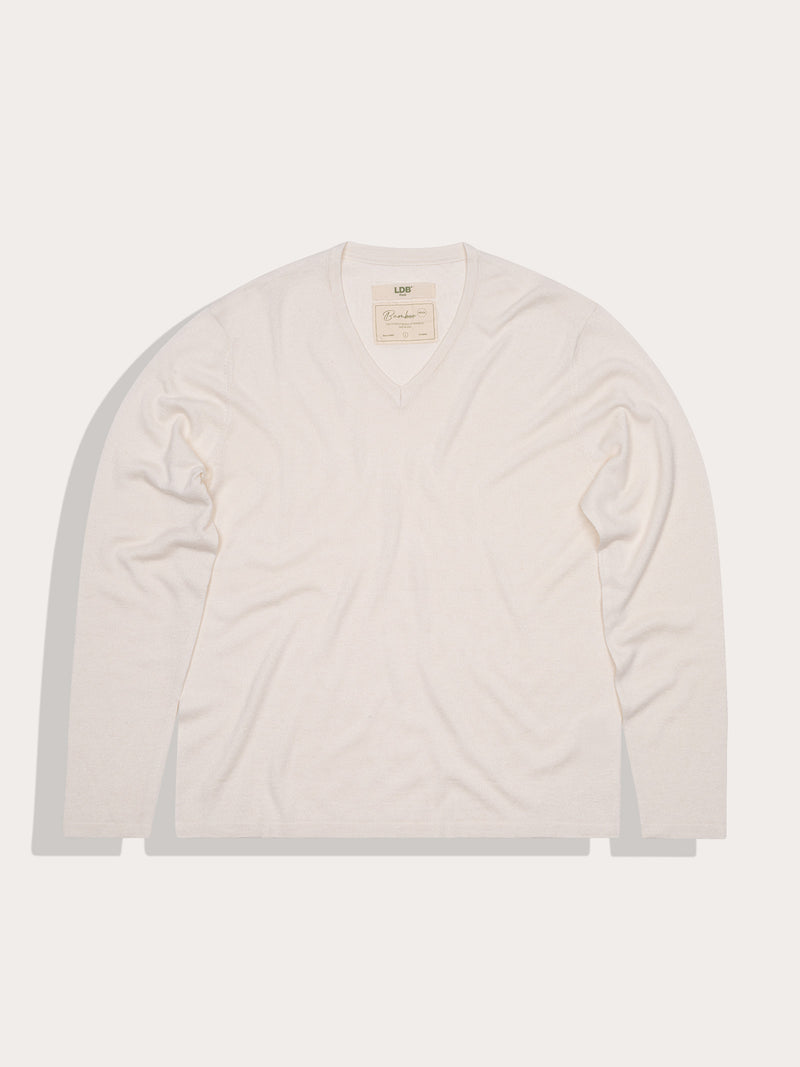 T-shirt bamboo manches longues col v - 70% bambou 30% laine merinos - 180OFFWHITE