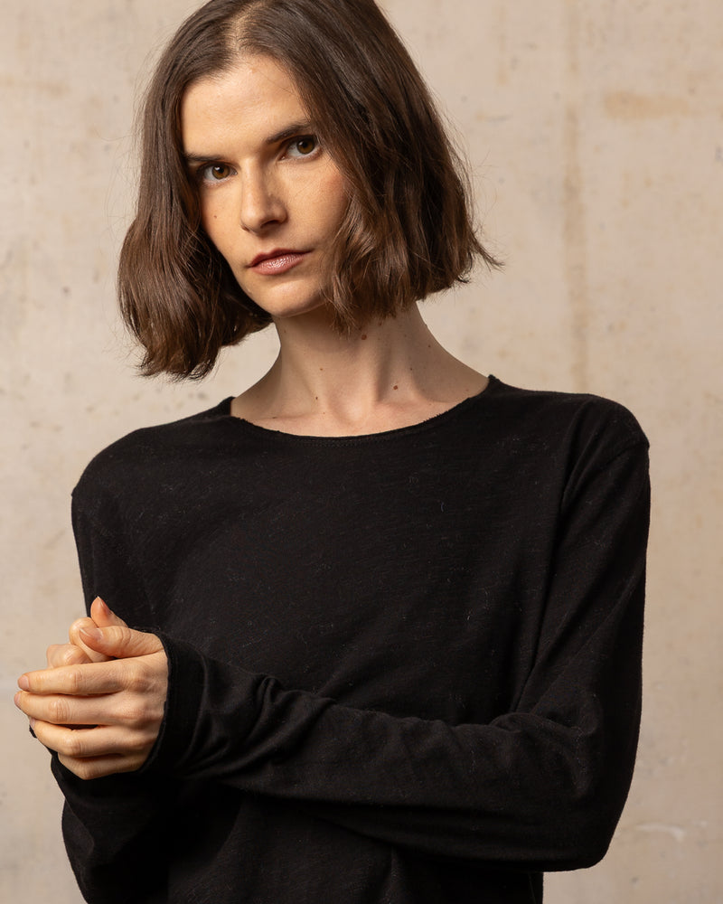 T-shirt EASYY col rond manches longues - 100% coton - 100BLACK