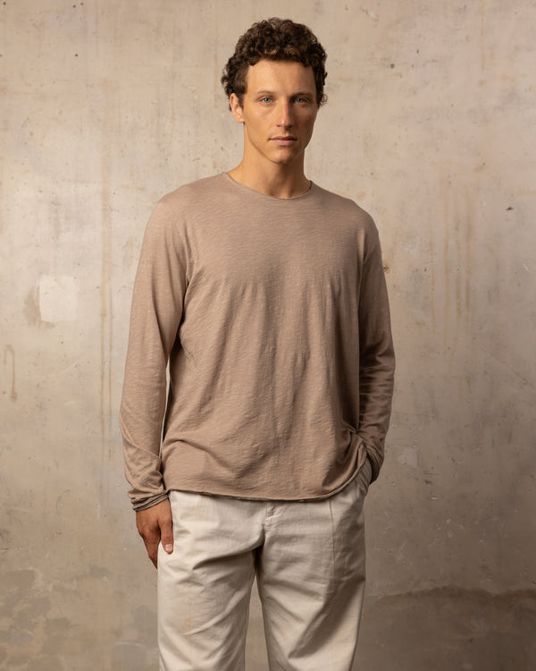 T-shirt EASYY col rond manches longues - 100% coton - 216TAUPE