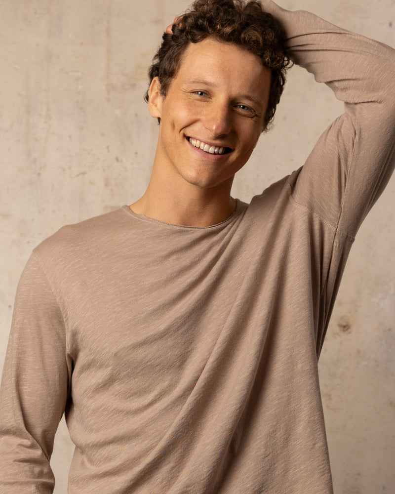 T-shirt EASYY col rond manches longues - 100% coton - 216TAUPE