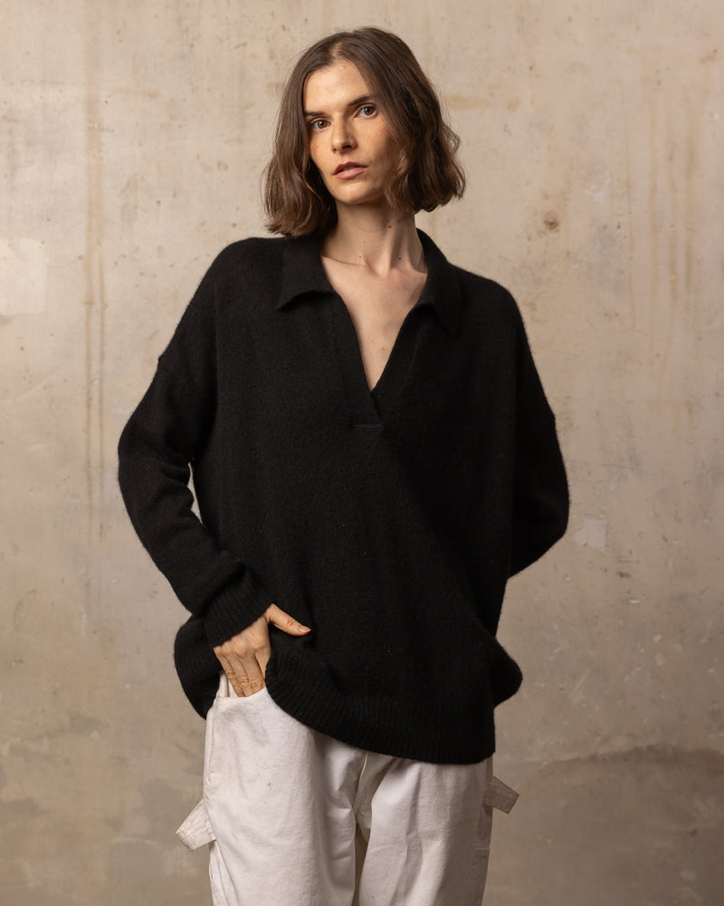 Polo manches longues FFresh - 100% cachemire - 100BLACK