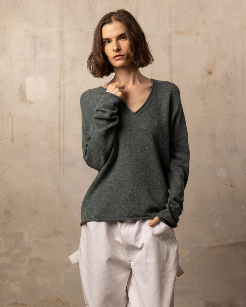 Pull Wool col v - laine et cachemire - 427SAUGE