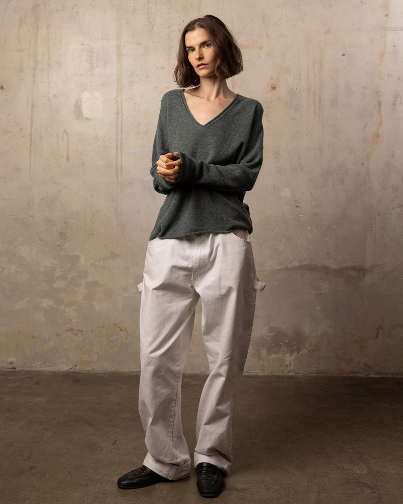 Pull Wool col v - laine et cachemire - 427SAUGE