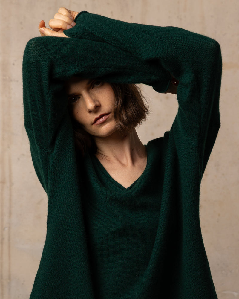 Pull Wool col v - laine et cachemire - 430VERTSAPIN