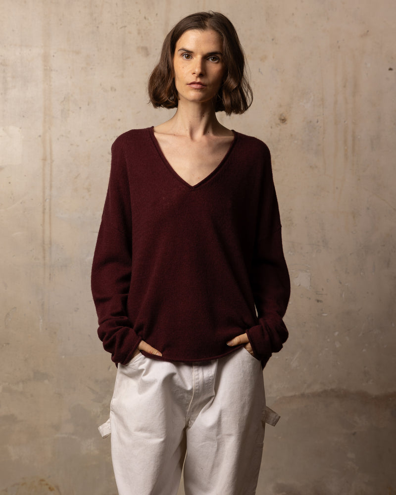 Pull Wool col v - laine et cachemire - 623PRUNE