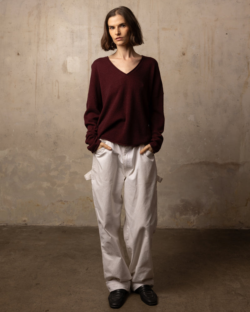 Pull Wool col v - laine et cachemire - 623PRUNE