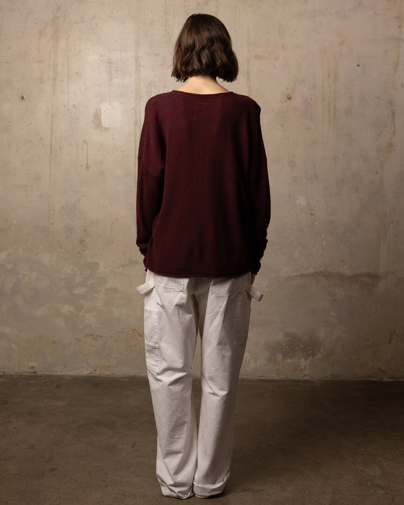 Pull Wool col v - laine et cachemire - 623PRUNE