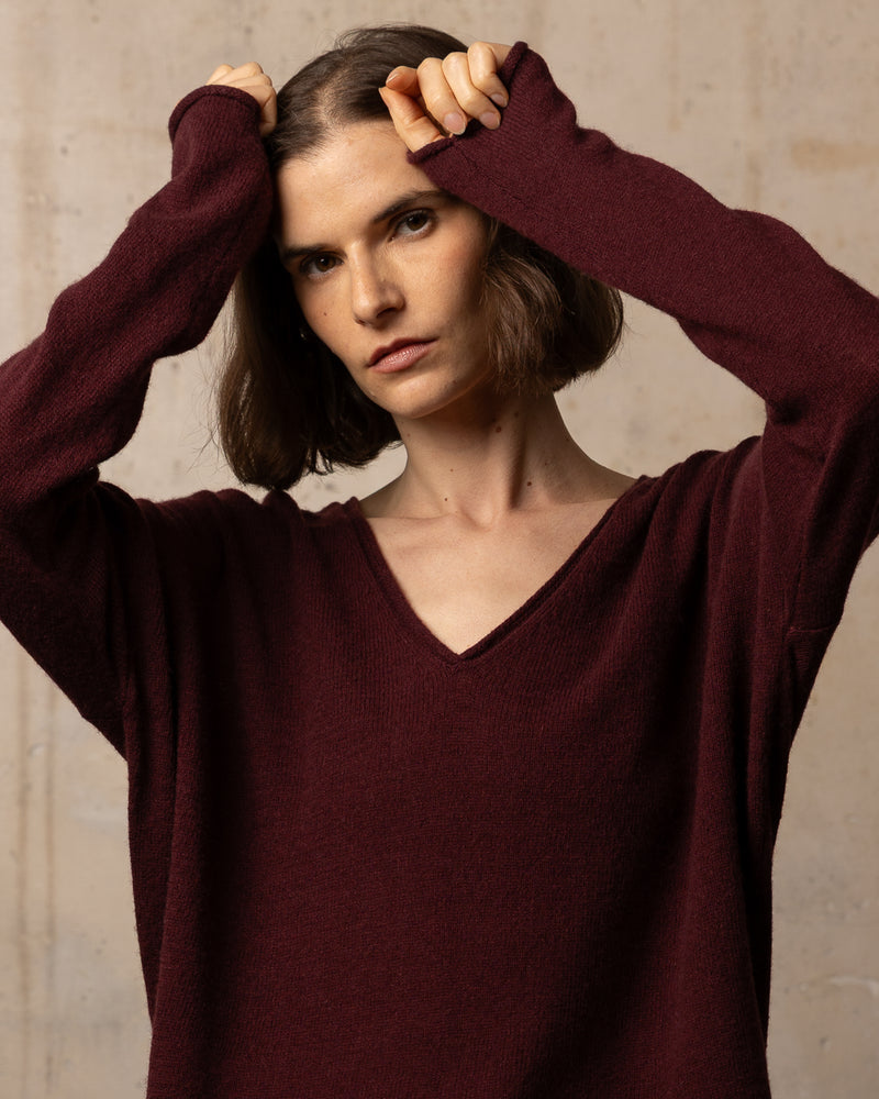 Pull Wool col v - laine et cachemire - 623PRUNE