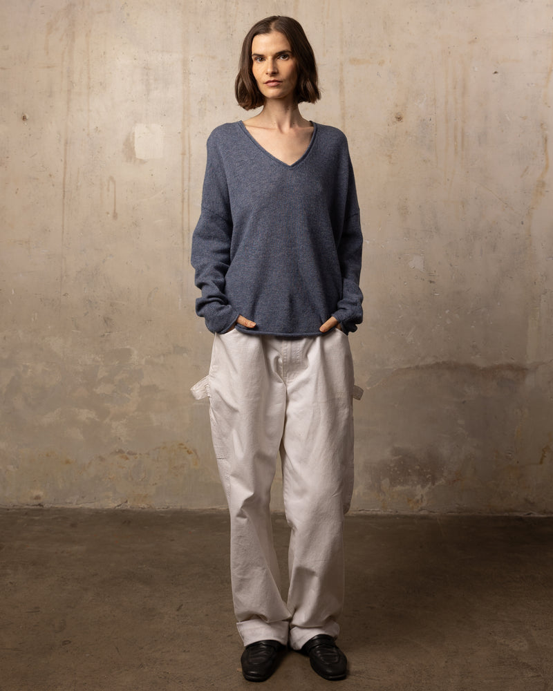 Pull Wool col v - laine et cachemire - 328FOGBLUE