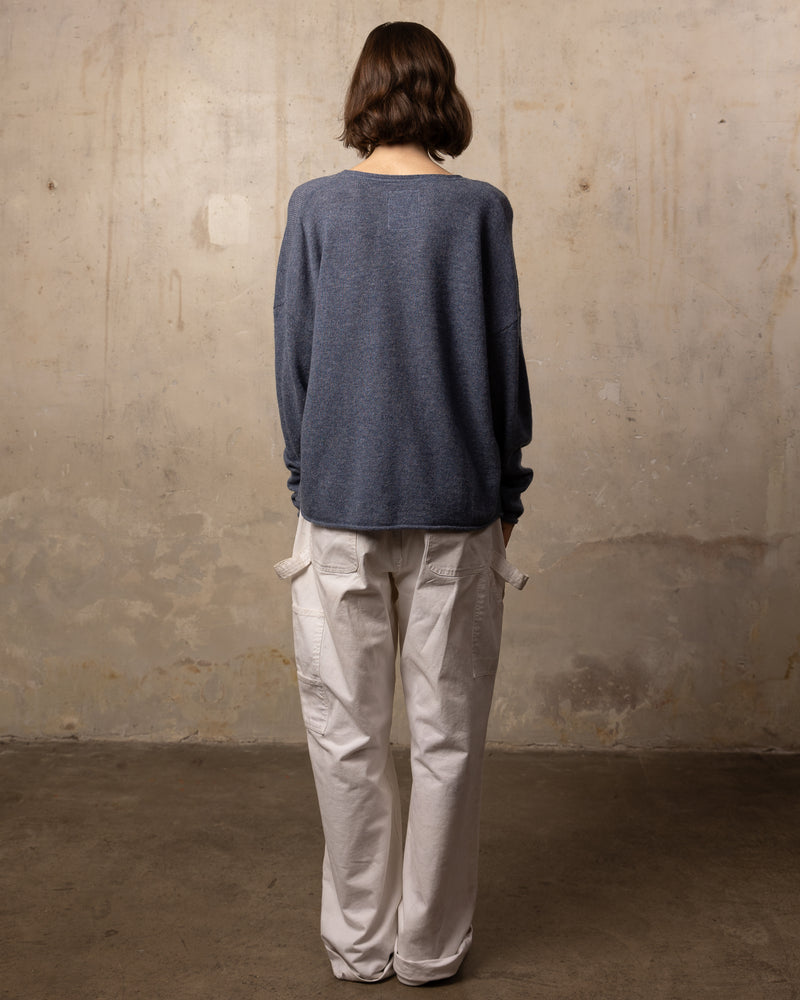 Pull Wool col v - laine et cachemire - 328FOGBLUE