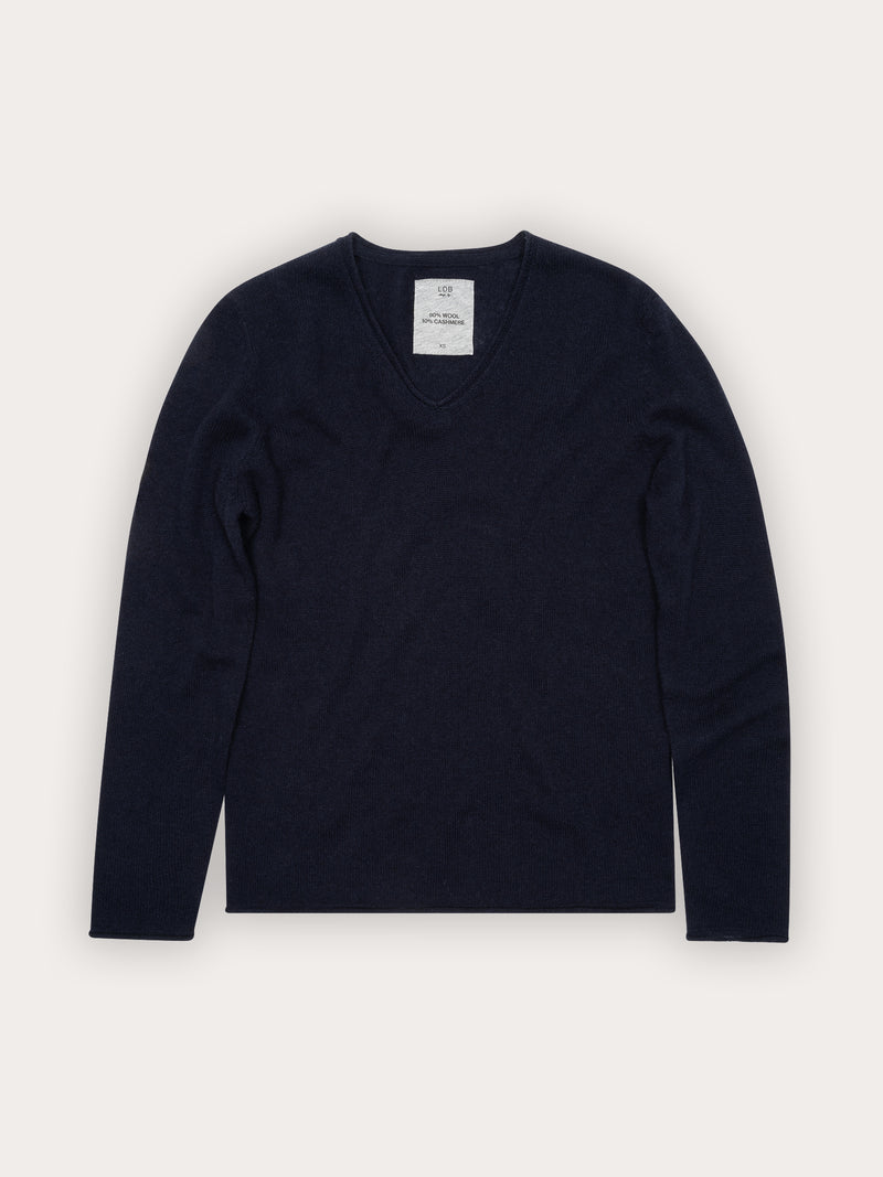 Pull Wool col v - laine et cachemire - 301DARKBLUE