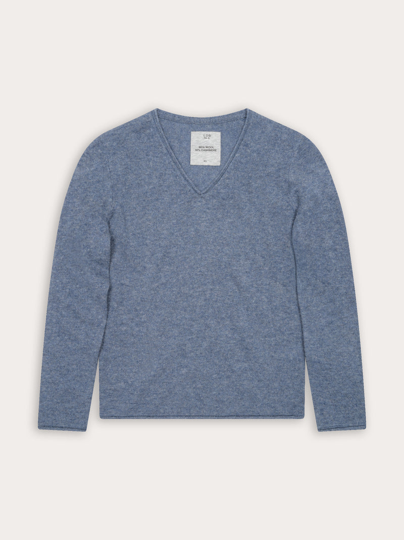 Pull Wool col v - laine et cachemire - 328FOGBLUE